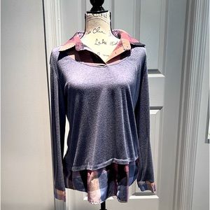 Blue plaid layered look shirt Large